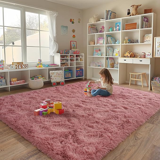 8x10Ft Ultra Soft Shag Area Rug for Living Room, Fluffy Carpet for Bedroom, Plush Modern Floor Rug for Home Decor, Blush