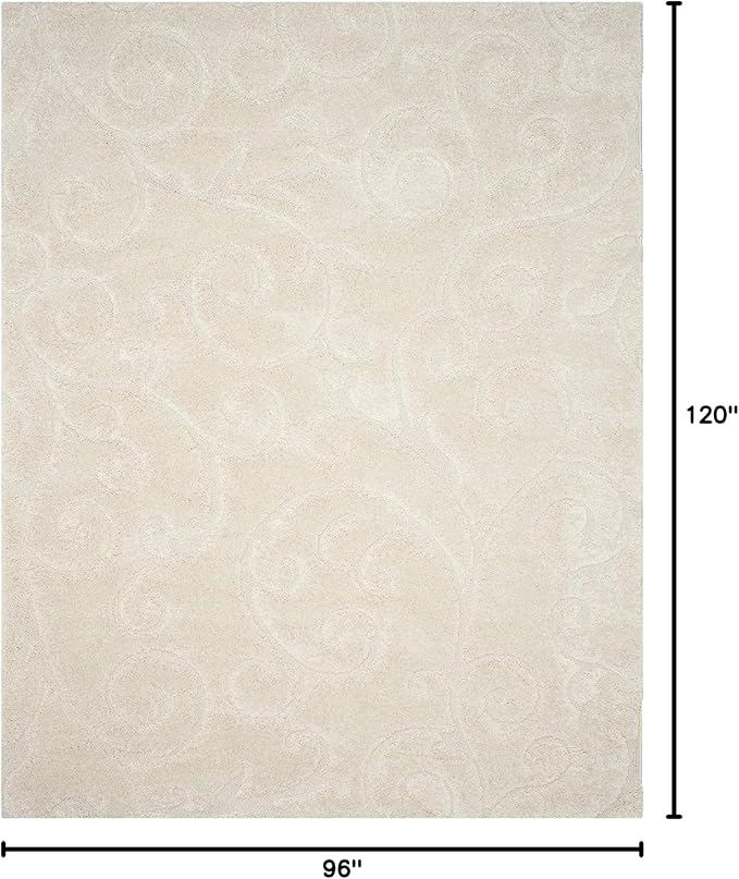 SAFAVIEH Area Rug 8x10 - Florida Shag Collection - Large - Creme & Creme, Scroll Design, Non-Shedding & Easy Cleaning, Plush Thick Pile, Ideal for Living Room, Bedroom, Dining Space (SG455-1111)
