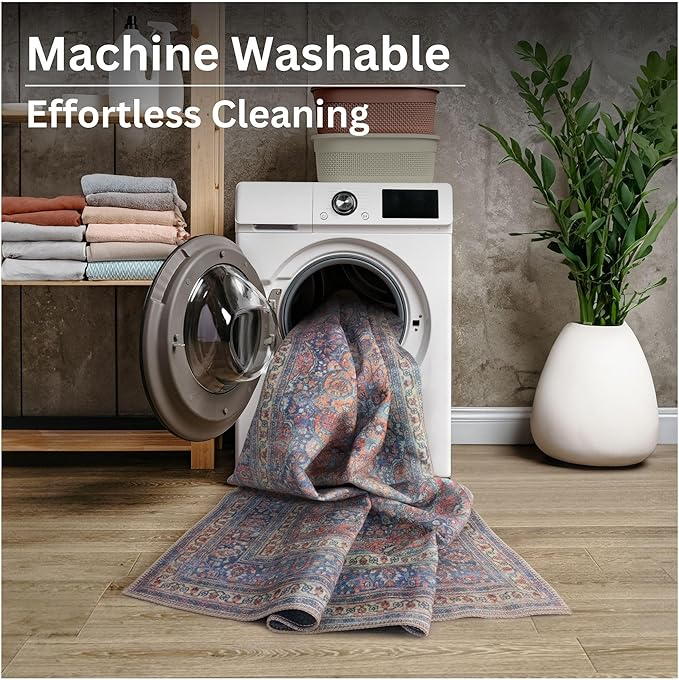 Bloom Rugs Washable Non-Slip 10 ft Runner - Multicolor Traditional Medallion Runner for Entryway, Hallway, Bathroom, and Kitchen - Exact Size: 2.5' x 10'