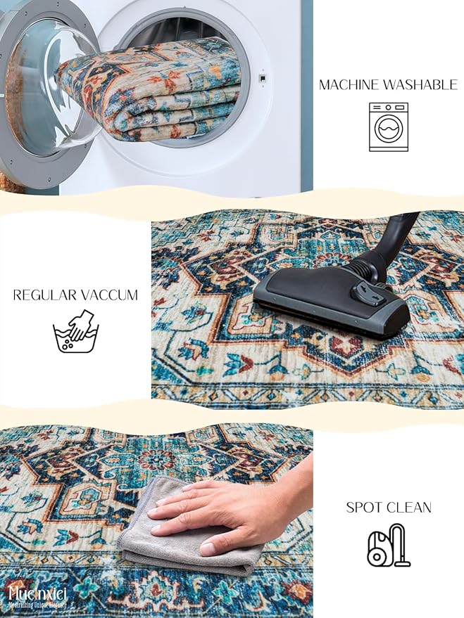 2x3 Foyer Area Rug for Door Way,Gemstone Blue Washable Floor Mats,Low Pile Small Space Thin Carpet for Entryway,Mini Entry Throw Rugs with Rubber Backing,Non-Slip Indoor Entrance Dog Door Mat