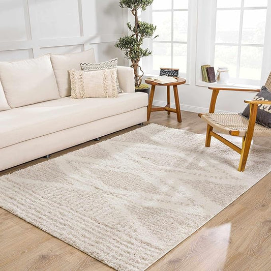 Hauteloom Galaxy Shag Living Room, Bedroom Area Rug - Contemporary - Plush Pile - Light Beige, Cream - 18" x 18" Sample