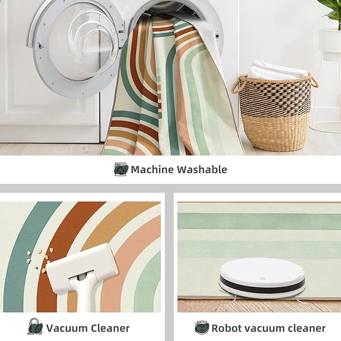 Indoor Outdoor Area Rug, Mid Century Modern Multicolored Outdoor Patio Rug,Washable Abstract Art Rainbow Rugs Non-Slip Carpet for Camping, Bedroom, Deck(8x10)