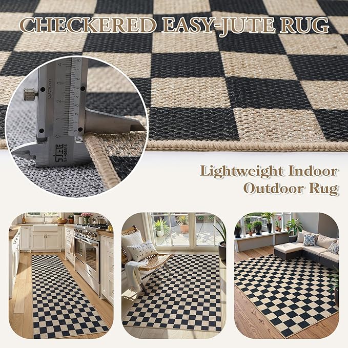 Lahome Checkered 3x5 Washable Rug, Farmhouse Kitchen Porch Rugs Indoor Outdoor Carpet, Washable Non Slip Non Shedding Indoor Door Mat for Entryway Deck Living Room