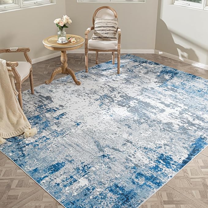 Area Rug 3x5 Machine Washable Rug Vintage Traditional Floor Cover Foldable Thin Retro Indoor Non Slip Carpet Floral Print Mat Bedroom Living Room Dining Room Office,Visus Blue