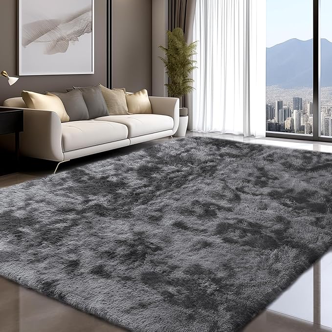 Sour Lemon Area Rugs 9x12 Living Room, Grey Large Area Rug Shag Shaggy Carpet Soft Plush Furry Bedside Rug, Machine Washable Area Rugs for Bedroom Kids Girls Boys Home Decor Anti Slip