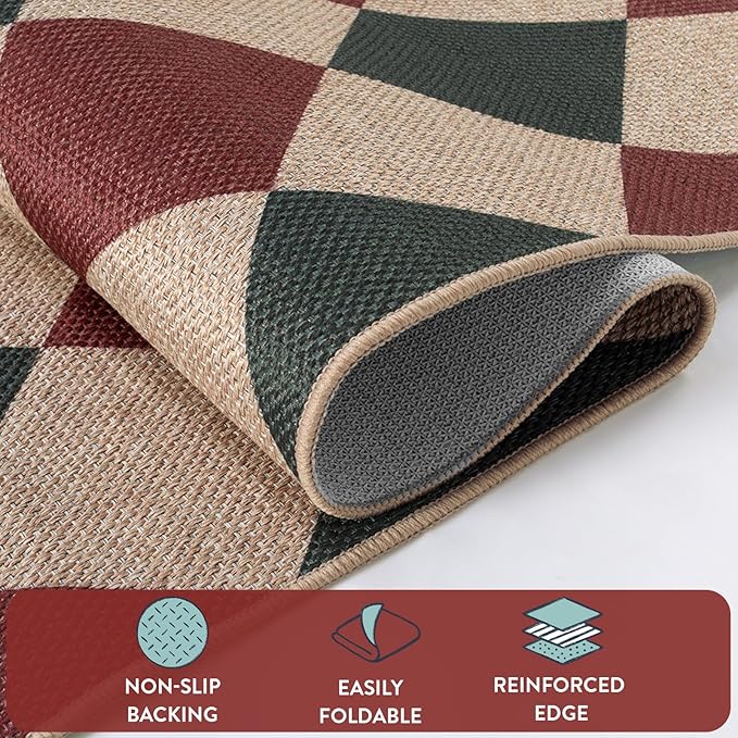 Lahome Christmas Checkered 3x5 Rug, Christmas Indoor Mats for Entryway Front Porch Indoor Outdoor Carpet, Checkerboard Green and Red Non Shedding Carpet for Patio Kitchen