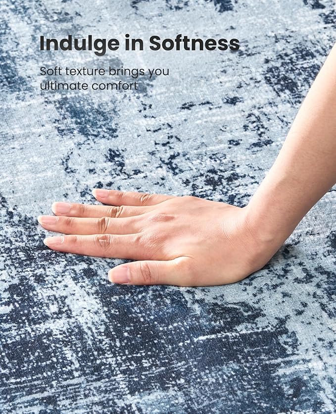 AMADA HOMEFURNISHING 8x10 Area Rugs, Modern Washable Living Room Rug with Non-Slip Backing & Short Pile, Large Rug with Abstract Pattern for Living Room, Bedroom and Dinning Room, Dark Blue