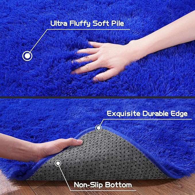 9x12 Area Rug for Living Room, Shag Large Rug for Bedroom, Soft Furry Non Slip Carpet for Kids Room Nursery Teens Dorm Home Decor, Royal Blue
