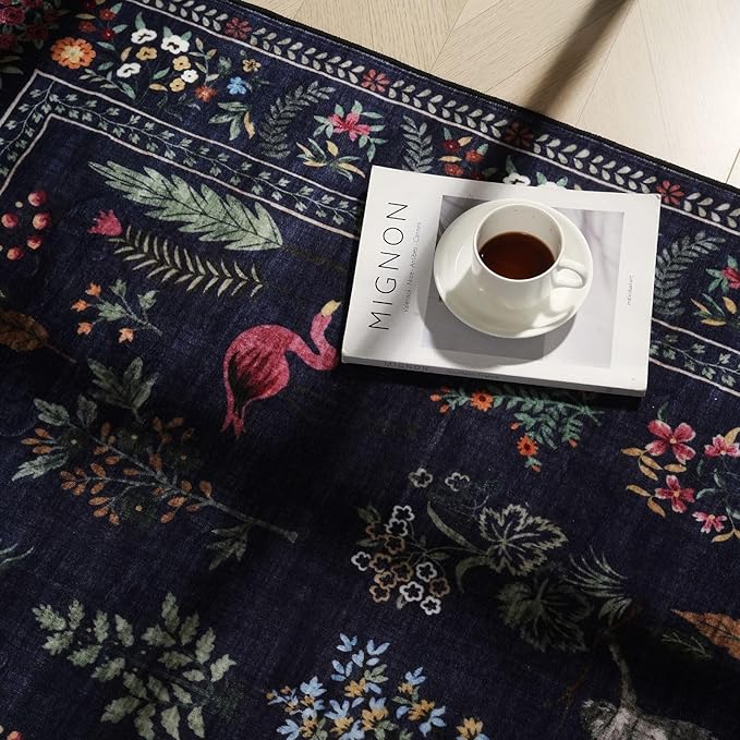 Runners for Kitchen Non Slip 2'x10' Long Washable Runner Rugs with Rubber Backing Soft Floral Animal Carpet Runner for Kitchen, Laundry, Bedroom, Bathroom (Blue)