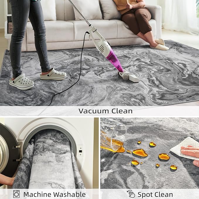 4x6 Washable Area Rugs for Living Room, Blue Modern Abstract Rug Entryway Kitchen Non Slip Throw Rug, Stain Resistant Carpet for Dining Room Playroom Bedroom, Pet & Kids Friendly