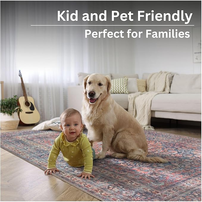 Bloom Rugs Washable Non-Slip 3' x 5' Rug - Multicolor Traditional Medallion Area Rug for Living Room, Bedroom, Dining Room, and Kitchen - Exact Size: 3' x 5'