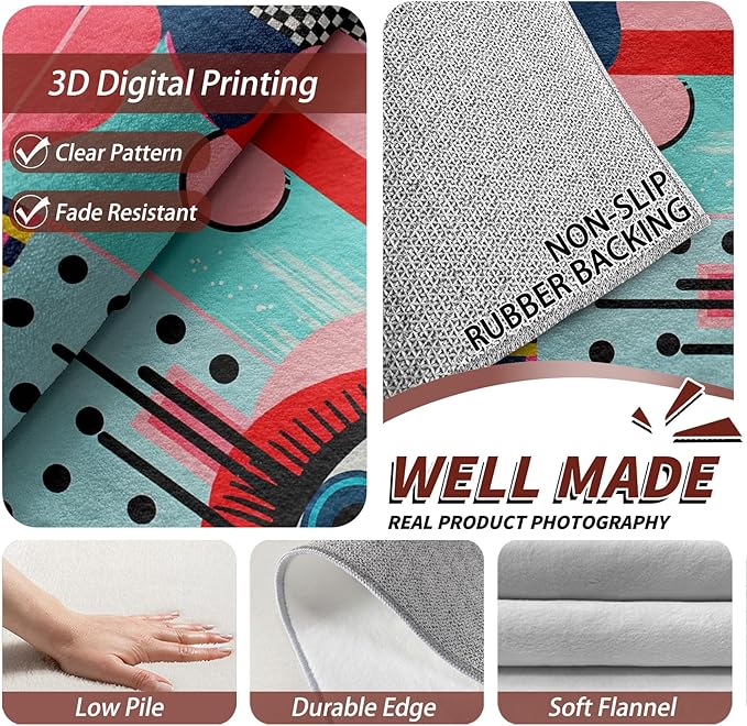 Abstract Rugs for Living Room 8x10 - Abstract Rug, 4x5 Rug, Geometric Multicolor Pop Art Area Rug, Colorful Funky Artistic Carpet, Washable & Non Slip & Soft Large Rugs, Home Decor Gifts