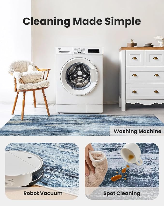 AMADA HOMEFURNISHING 9x12 Large Area Rug, Modern Abstract Living Room Rug with Non-Slip Backing & Short Pile, Washable Rug with Abstract Pattern for Living Room, Bedroom and Dinning Room, Blue