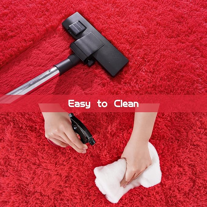 8x10 Rug for Living Room, Fuzzy Plush Large Area Rug, Fluffy Modern Shag Non Slip Soft Furry Carpet for Bedroom Kids Room Nursery Teens Dorm Home Decor, Red