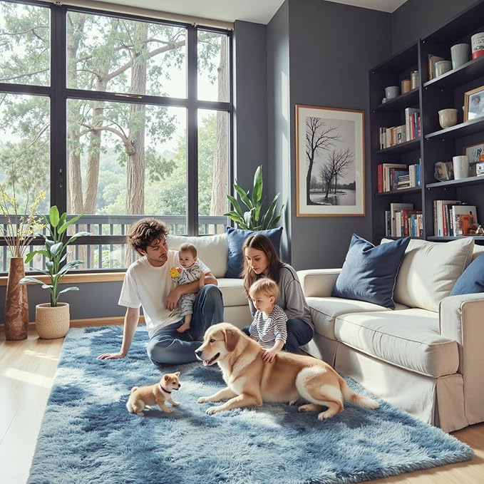 3x5 Rug, Bedside Preppy Dorm Area Rug, College Essentials Small Carpets for Bedroom, Anti Slip Fluffy Gray Living Room Rugs Home Decor(3 x 5, Dark Blue Tie-Dyed)