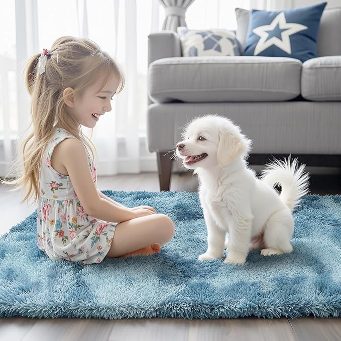 3x5 Rug, Bedside Preppy Dorm Area Rug, College Essentials Small Carpets for Bedroom, Anti Slip Fluffy Gray Living Room Rugs Home Decor(3 x 5, Dark Blue Tie-Dyed)