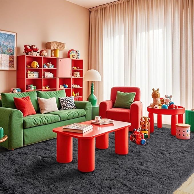 8x10 Rug for Living Room, Fuzzy Plush Large Area Rug, Fluffy Modern Shag Non Slip Soft Furry Carpet for Bedroom Kids Room Nursery Teens Dorm Home Decor, Charcoal Grey