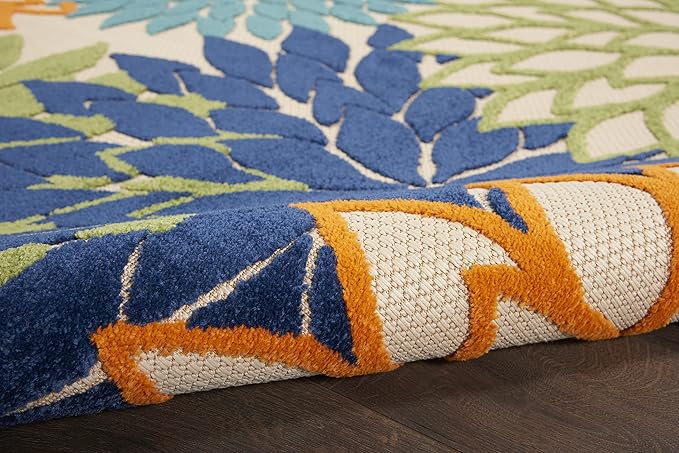 Nourison Aloha Indoor/Outdoor Multicolor 5'3" x 7'5" Area Rug, Tropical, Botanical, Easy Clean, Non Shedding, Bed Room, Living Room, Dining Room, Deck, Backyard, Patio (5x7)