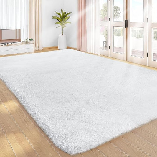 Sour Lemon 8x10 Area Rugs for Bedroom, White Living Room Fluffy Rug, Large Area Rug Shag Shaggy Carpet Soft Plush Furry Rugs, Machine Washable Area Rugs for Kids Girls Boys Home Decor Anti Slip