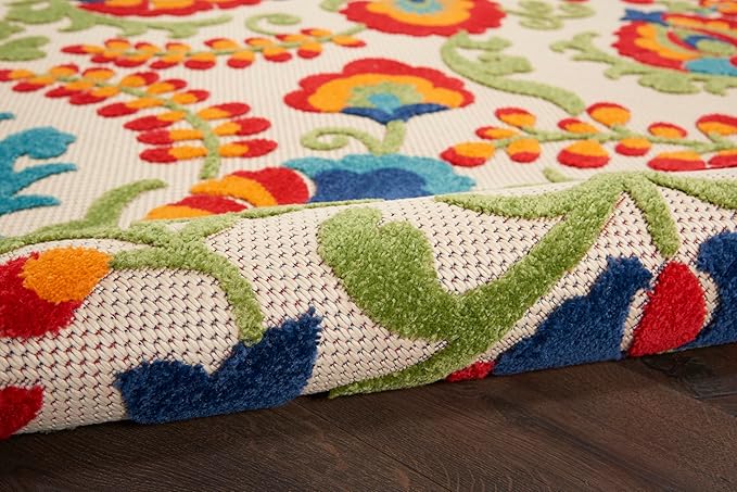Nourison Aloha Indoor/Outdoor Multicolor 10' x 14' Area Rug, Easy Cleaning, Non Shedding, Bed Room, Living Room, Dining Room, Backyard, Deck, Patio (10x14)