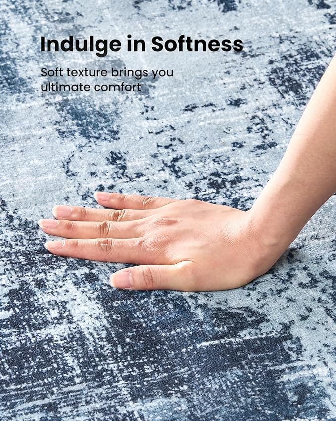 AMADA HOMEFURNISHING 9x12 Large Area Rugs, Modern Living Room Rugs with Non-Slip Backing & Short Pile, Washable Rug with Abstract Pattern for Living Room, Bedroom and Dinning Room, Dark Blue