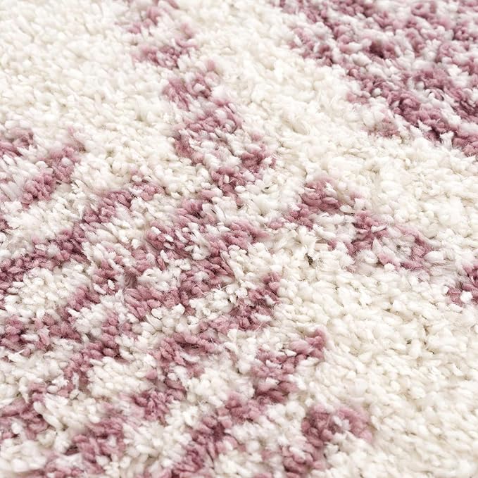 Hauteloom Trunding Moroccan Farmhouse Hallway, Kitchen Shaggy Runner Rug - Bohemian Shag - Plush Pile - Southwestern Boho Soft Carpet - Pink, Cream, Ivory - 2'7" x 7'3"