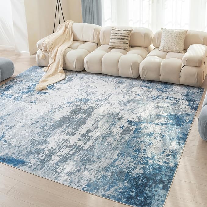 Area Rug 3x5 Machine Washable Rug Vintage Traditional Floor Cover Foldable Thin Retro Indoor Non Slip Carpet Floral Print Mat Bedroom Living Room Dining Room Office,Visus Blue