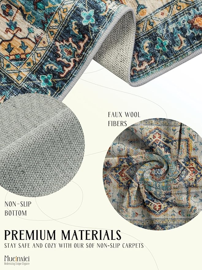 2x3 Foyer Area Rug for Door Way,Gemstone Blue Washable Floor Mats,Low Pile Small Space Thin Carpet for Entryway,Mini Entry Throw Rugs with Rubber Backing,Non-Slip Indoor Entrance Dog Door Mat