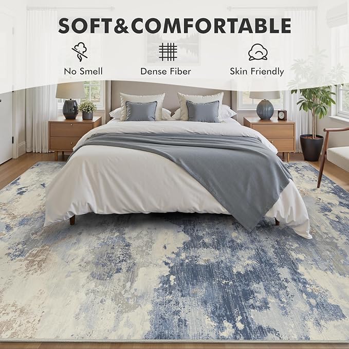 9x12 Large Area Rugs for Living Room Rug-Carpet Modern Abstract Rugs for Bedroom Dining Room Office Contemporary Blue Brown Rug