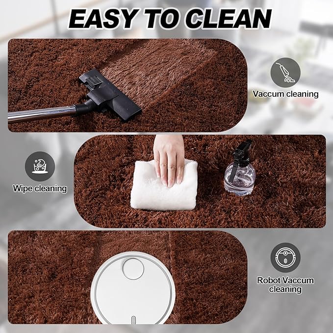 Brown Plush Rug for Living Room Fuzzy Carpet for Bedroom Dorm, Non-Slip High Pile Rug, Shag Rug for Playroom Nursery Home Office Decor 6X9 Ft