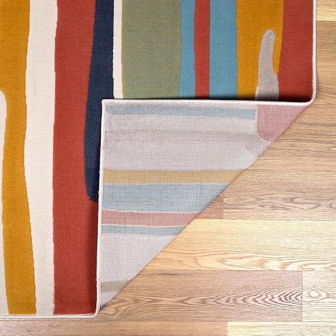 Hauteloom Aquino Modern Multicolor Area Rug for Living Room, Bedroom, Kids Room - Contemporary Colorful Rainbow Striped Carpet - Red, Yellow, Blue, Green - 6'7" x 9'