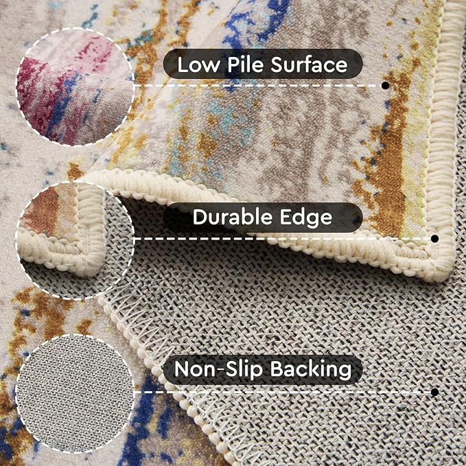 tchdio 8x10 Area Rugs for Living Room, Colorful Modern Abstract Area Rug, Washable Kids Rugs for Playroom, Non Slip Soft Nursery Rug, Stain Resistant Large Carpet for Bedroom, Multi Color