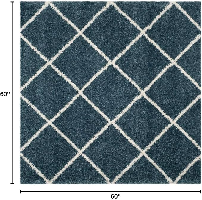 SAFAVIEH Hudson Shag Collection Area Rug - 5' Square, Slate Blue & Ivory, Modern Trellis Design, Non-Shedding & Easy Care, 2-inch Thick Ideal for High Traffic Areas in Living Room, Bedroom (SGH281L)