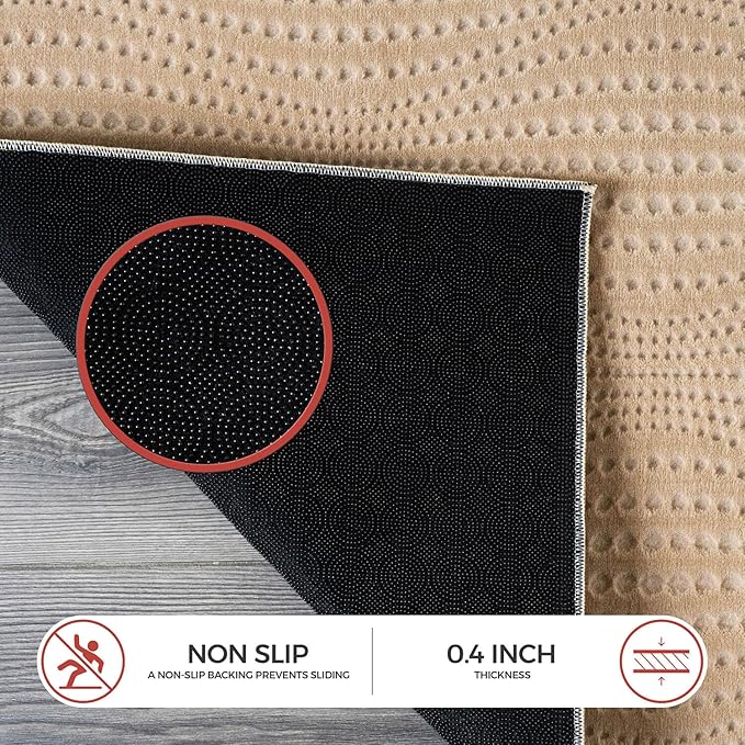 Modern Beige Non Slip Rug Solid 5x7 Non Skid Soft Rubber Back Area Rugs for Living Room Kitchen Bedroom Bathroom Dining Room Easy Cleaning Stain Resistant Non Shedding Carpet 5 x 7