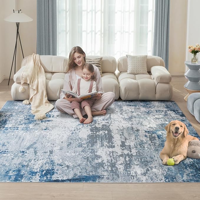 Area Rug 3x5 Machine Washable Rug Vintage Traditional Floor Cover Foldable Thin Retro Indoor Non Slip Carpet Floral Print Mat Bedroom Living Room Dining Room Office,Visus Blue