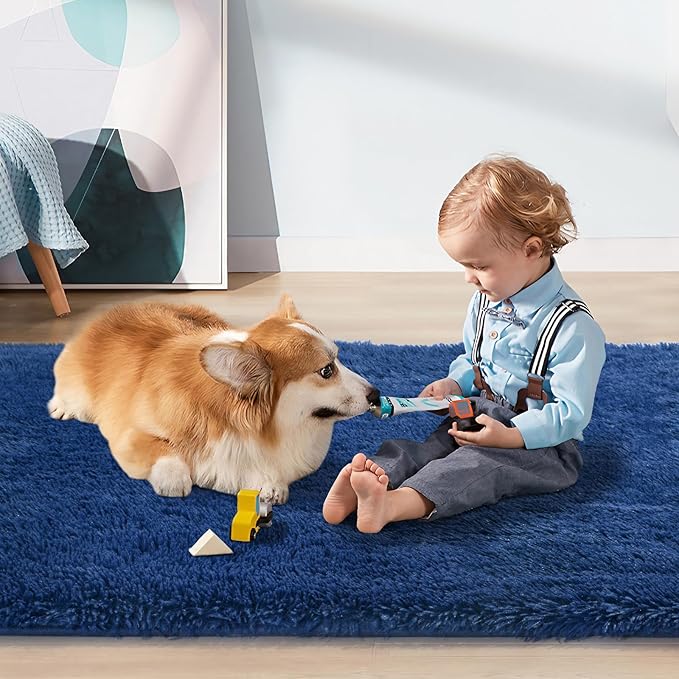 Sour Lemon 8x10 Area Rugs for Bedroom, Living Room Fluffy Rug, Large Area Rug Shag Shaggy Carpet Soft Plush Furry Bedside Rugs, Machine Washable Area Rugs for Kids Girls Boys Home Decor Anti Slip