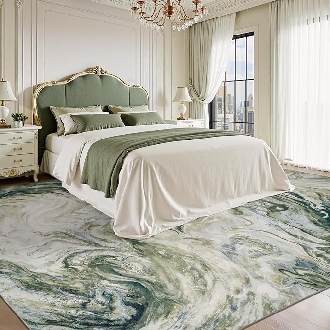 4x6 Washable Area Rugs for Living Room, Blue Modern Abstract Rug Entryway Kitchen Non Slip Throw Rug, Stain Resistant Carpet for Dining Room Playroom Bedroom, Pet & Kids Friendly