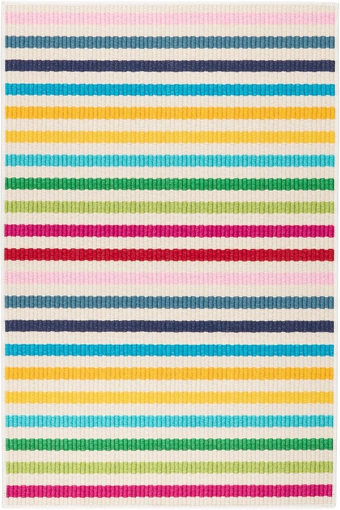 Dash and Albert Rainbow Machine Washable Area Rug - 2' x 3' Multicolor Stripe Washable Accent Rug - Durable, High Traffic Areas Kitchen, Mudroom, Hallways