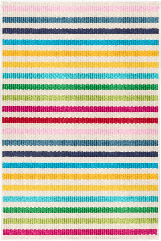 Dash and Albert Rainbow Machine Washable Area Rug - 5' x 8' Multicolor Stripe Washable Accent Rug - Durable, High Traffic Areas Kitchen, Mudroom, Hallways