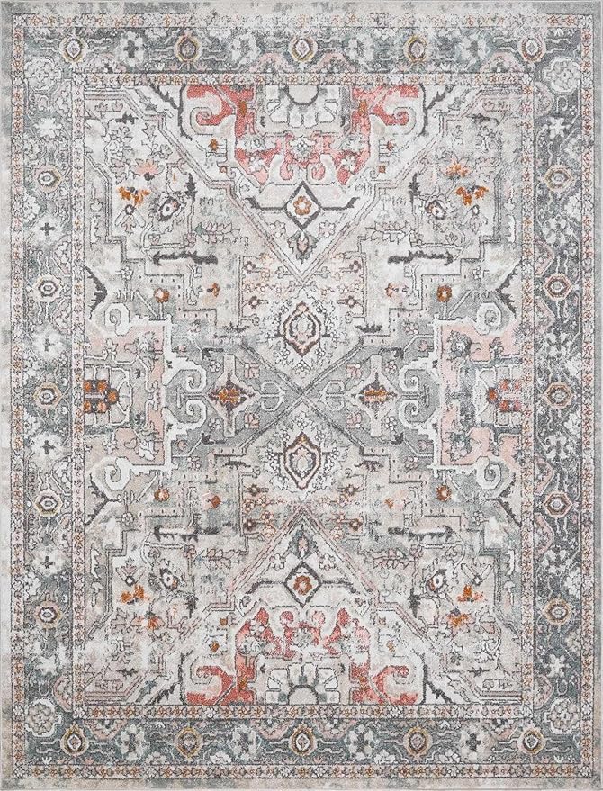 Bolinas Traditional Oriental Living Room Area Rug - Bohemian Vintage Look - Boho Style - Contemporary Abstract Carpet - Multicolor, Beige, Red, Green - 7'10" x 10'3"