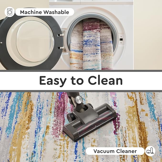 tchdio 8x10 Area Rugs for Living Room, Colorful Modern Abstract Area Rug, Washable Kids Rugs for Playroom, Non Slip Soft Nursery Rug, Stain Resistant Large Carpet for Bedroom, Multi Color