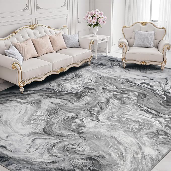 4x6 Washable Area Rugs for Living Room, Blue Modern Abstract Rug Entryway Kitchen Non Slip Throw Rug, Stain Resistant Carpet for Dining Room Playroom Bedroom, Pet & Kids Friendly