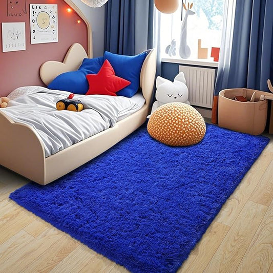 Fluffy Area Rug for Bedroom 4x6 Feet, Shag Soft Rug for Living Room, Indoor Comfy Cute Plush Bedside Carpet for Girls Boys Room Teens Dorm Nursery Decor, Royal Blue