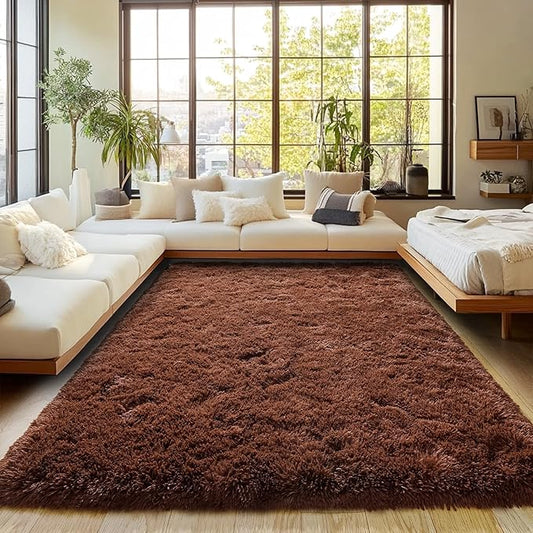 Brown Plush Rug for Living Room Fuzzy Carpet for Bedroom Dorm, Non-Slip High Pile Rug, Shag Rug for Playroom Nursery Home Office Decor 5X7 Ft