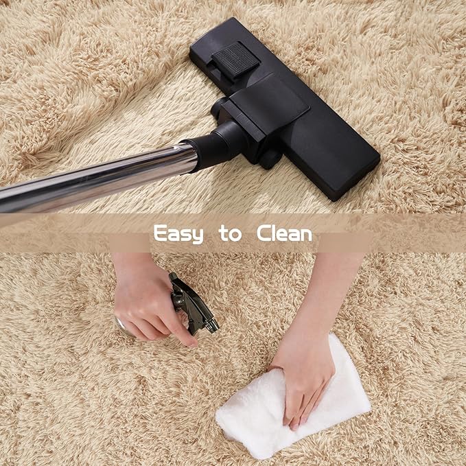 Fluffy Area Rug for Bedroom 3.3'x6.2', Shag Oval Rug for Bedside, Ultra Soft Cute Plush Carpet for Living Room Kids Girls Boys Room Nursery Teens Dorm Home Decor, Camel