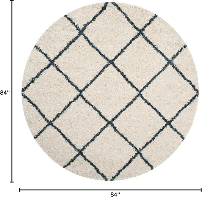 SAFAVIEH Hudson Shag Collection Area Rug - 7' Round, Ivory & Slate Blue, Modern Trellis Design, Non-Shedding & Easy Care, 2-inch Thick Ideal for High Traffic Areas in Living Room, Bedroom (SGH281T)