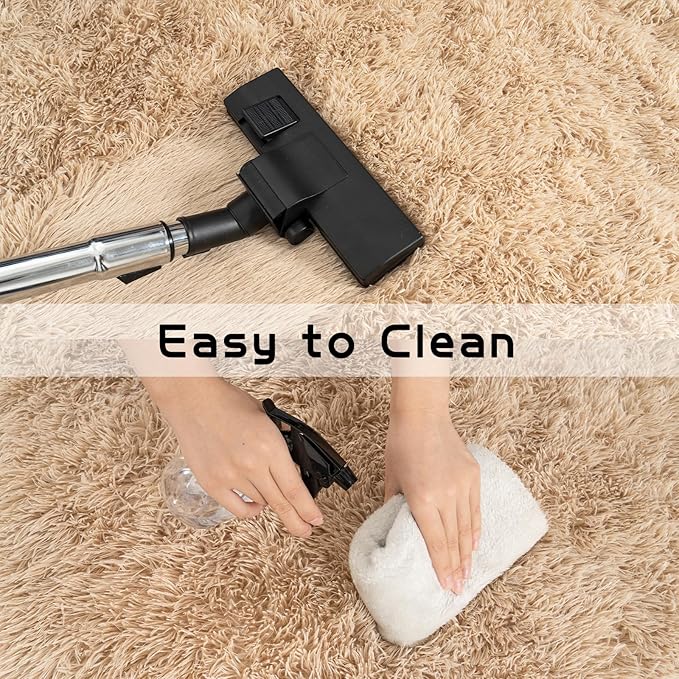 Fluffy Area Rug for Bedroom 4x6 Feet, Indoor Plush Carpet, Shag Soft Bedside Rug, Cute Comfy Furry Rug for Living Room Dorm Girls Boys Room Nursery Decor, Camel