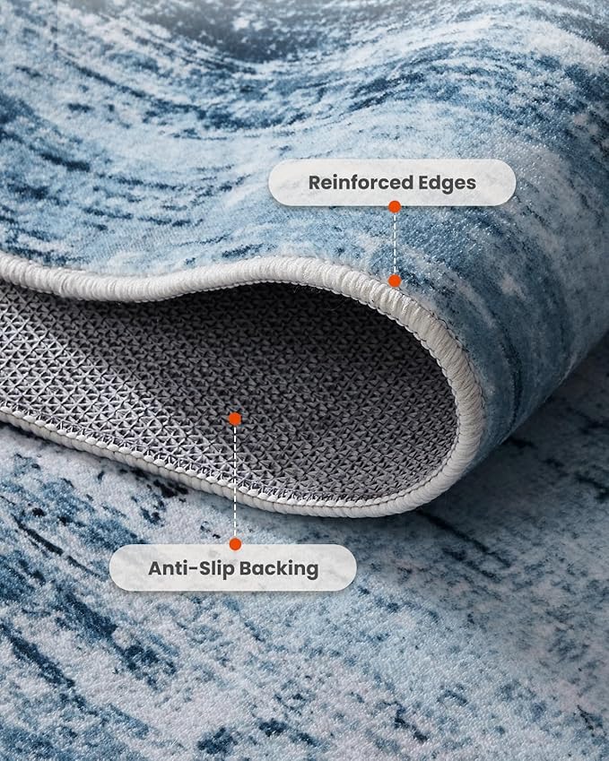 AMADA HOMEFURNISHING 9x12 Large Area Rug, Modern Abstract Living Room Rug with Non-Slip Backing & Short Pile, Washable Rug with Abstract Pattern for Living Room, Bedroom and Dinning Room, Blue