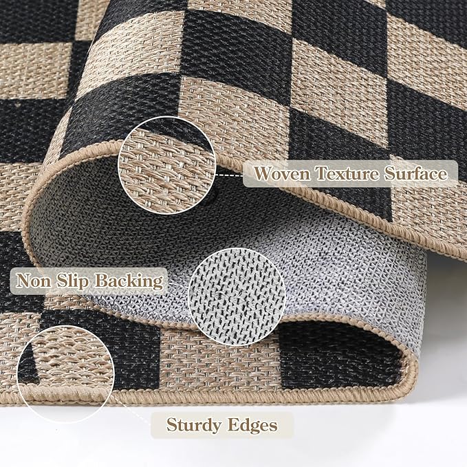 Lahome Checkered 3x5 Washable Rug, Farmhouse Kitchen Porch Rugs Indoor Outdoor Carpet, Washable Non Slip Non Shedding Indoor Door Mat for Entryway Deck Living Room