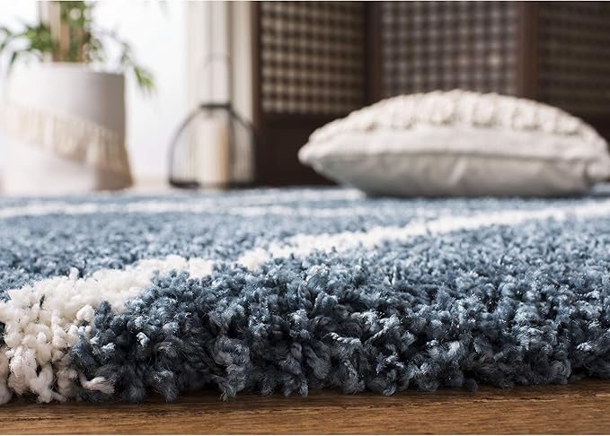 SAFAVIEH Hudson Shag Collection Area Rug - 9' x 12', Slate Blue & Ivory, Modern Trellis Design, Non-Shedding & Easy Care, 2-inch Thick Ideal for High Traffic Areas in Living Room, Bedroom (SGH281L)